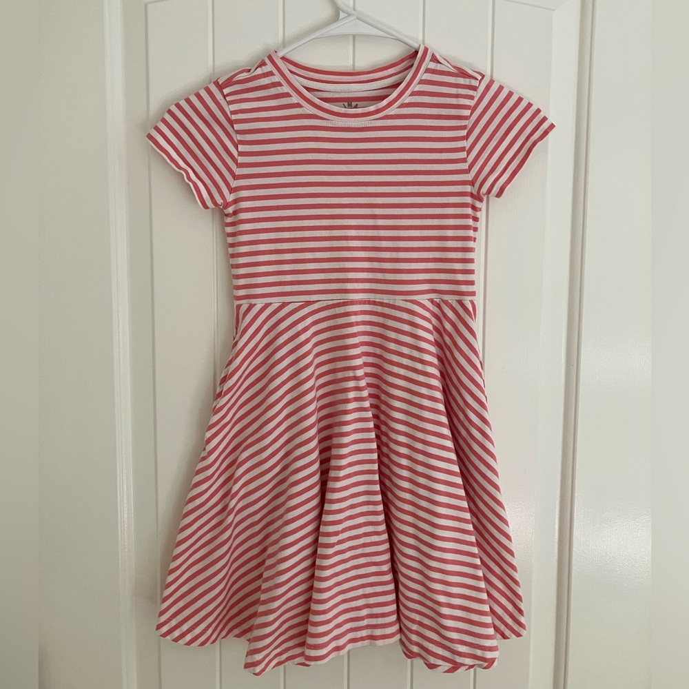 Primary Pink and White Striped Short-Sleeve Twirl Dress